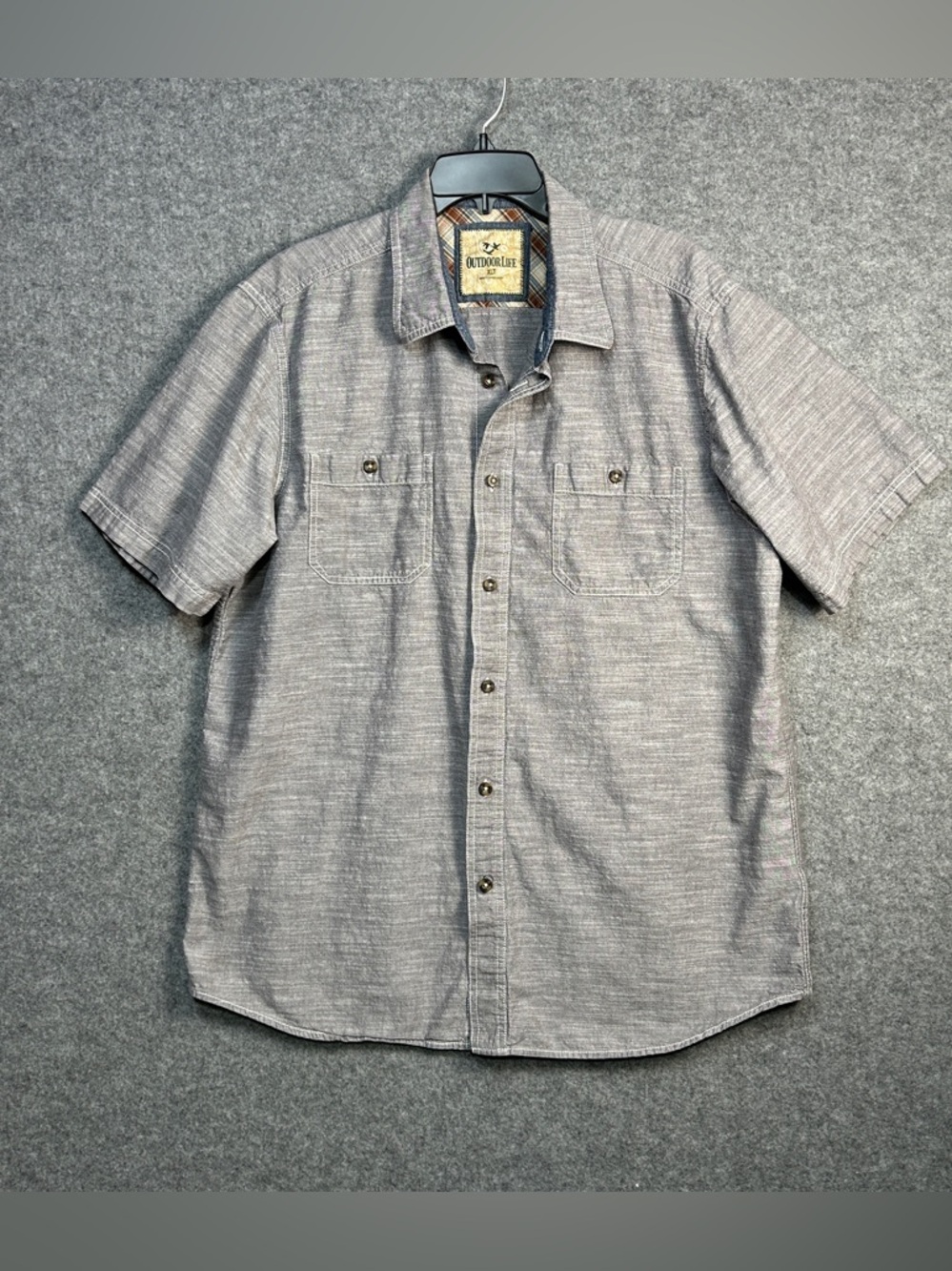 Outdoor Life Men’s XLT Short-Sleeve Button-Down Shirt Heathered Gray Breathable